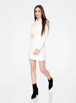 HeyYou Off White Faux Leather Fringe Western Dress