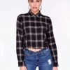 HeyYou Long Sleeve Grey Cropped Button Up Flannel Shirt 1 HeyYou Long Sleeve Grey Cropped Button Up Flannel Shirt