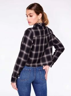 HeyYou Long Sleeve Grey Cropped Button Up Flannel Shirt
