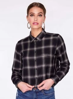HeyYou Long Sleeve Grey Cropped Button Up Flannel Shirt