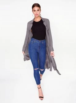 HeyYou Dusters Long Sleeve Grey Button Up Duster
