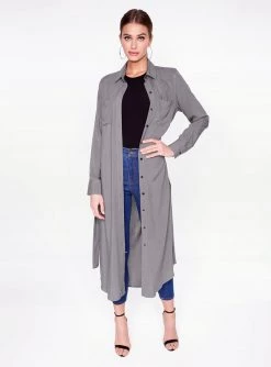 HeyYou Dusters Long Sleeve Grey Button Up Duster