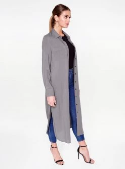 HeyYou Dusters Long Sleeve Grey Button Up Duster