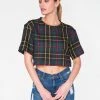 HeyYou Blouses Green Plaid Cropped Top