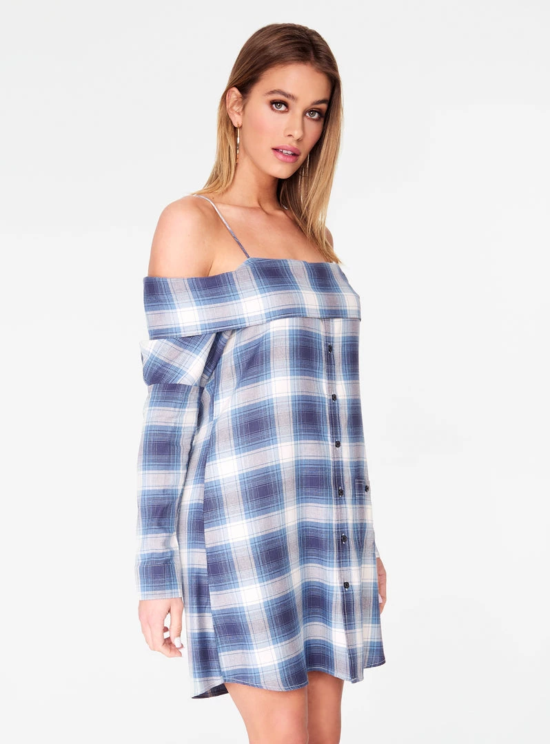 HeyYou Blue Off The Shoulder Flannel Dress 5 HeyYou Blue Off The Shoulder Flannel Dress
