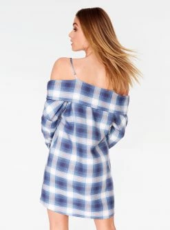 HeyYou Blue Off The Shoulder Flannel Dress 10 HeyYou Blue Off The Shoulder Flannel Dress