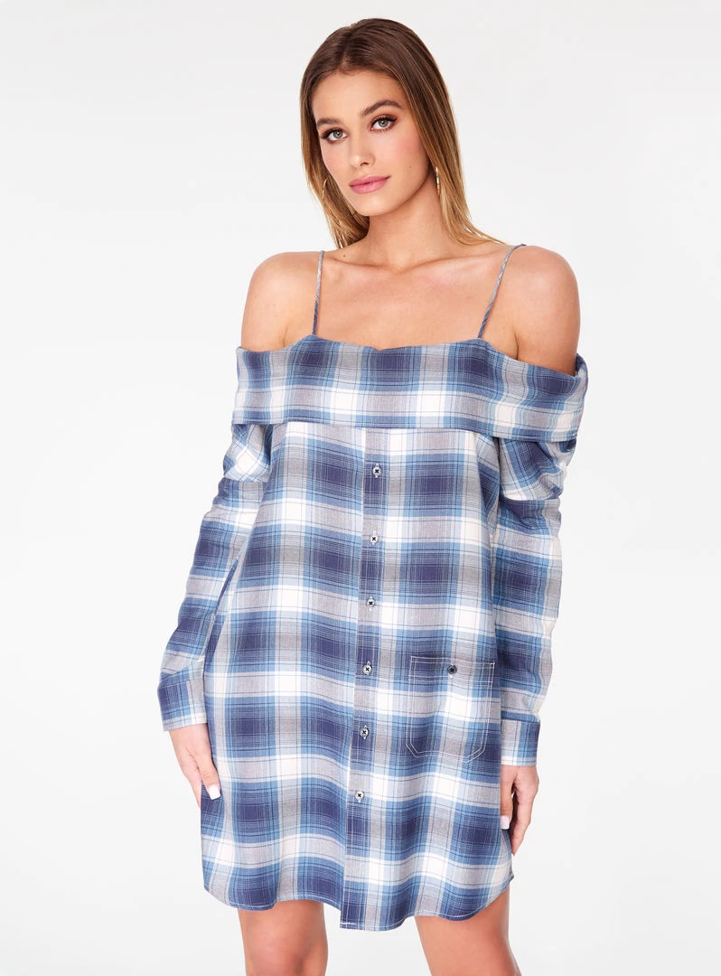 HeyYou Blue Off The Shoulder Flannel Dress 4 HeyYou Blue Off The Shoulder Flannel Dress