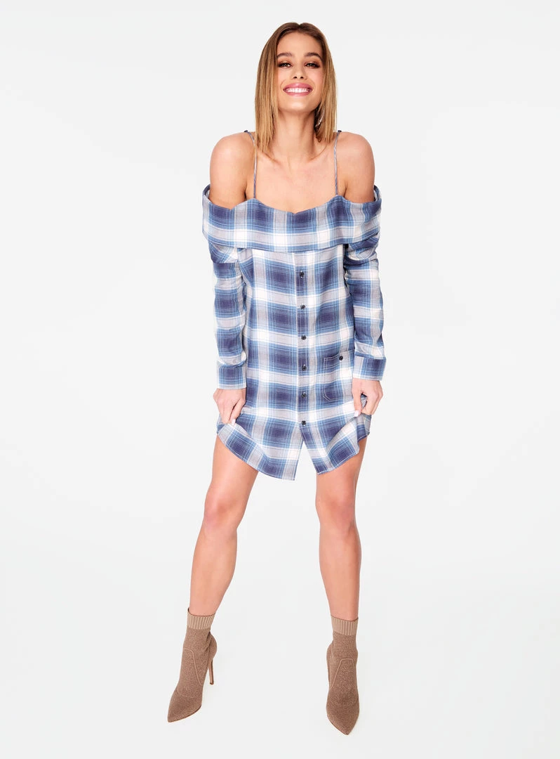 HeyYou Blue Off The Shoulder Flannel Dress 7 HeyYou Blue Off The Shoulder Flannel Dress