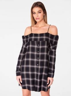 HeyYou Grey Off The Shoulder Flannel Dress