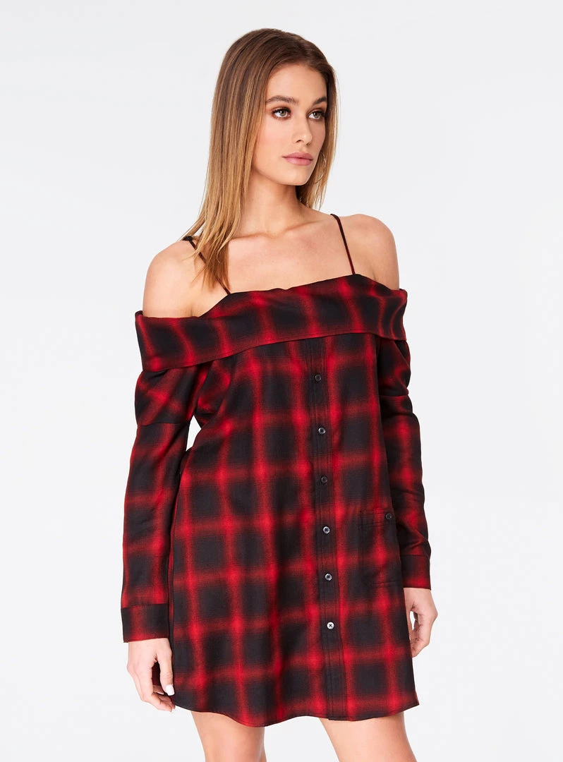 HeyYou Red Off The Shoulder Flannel Dress 5 HeyYou Red Off The Shoulder Flannel Dress