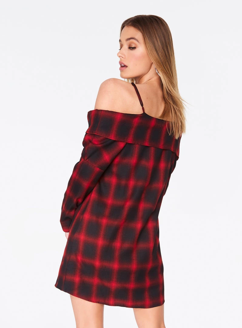 HeyYou Red Off The Shoulder Flannel Dress 6 HeyYou Red Off The Shoulder Flannel Dress