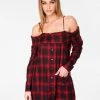 HeyYou Red Off The Shoulder Flannel Dress 2 HeyYou Red Off The Shoulder Flannel Dress