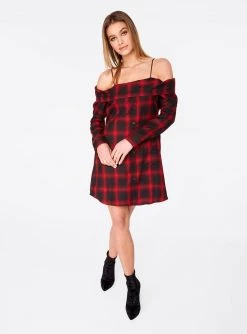HeyYou Red Off The Shoulder Flannel Dress 11 HeyYou Red Off The Shoulder Flannel Dress