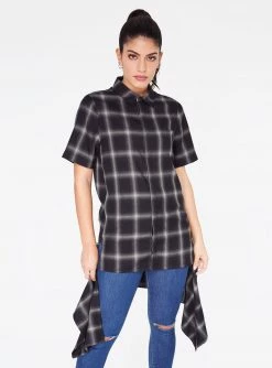 HeyYou Shirts Grey Short Sleeve Button Up Flannel Shirt