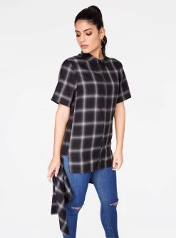 HeyYou Shirts Grey Short Sleeve Button Up Flannel Shirt