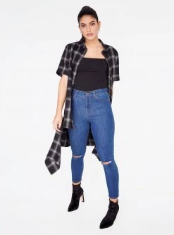 HeyYou Shirts Grey Short Sleeve Button Up Flannel Shirt