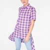 HeyYou Purple Short Sleeve Button Up Flannel Shirt