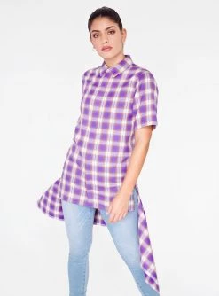 HeyYou Purple Short Sleeve Button Up Flannel Shirt