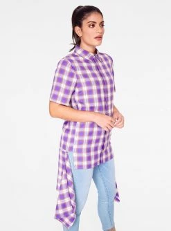HeyYou Purple Short Sleeve Button Up Flannel Shirt