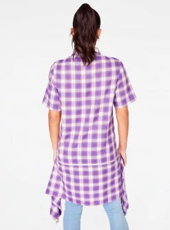HeyYou Purple Short Sleeve Button Up Flannel Shirt