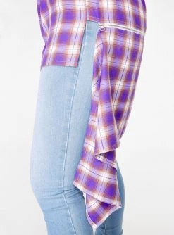 HeyYou Purple Short Sleeve Button Up Flannel Shirt