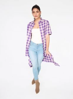HeyYou Purple Short Sleeve Button Up Flannel Shirt