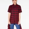 HeyYou Shirts Red Short Sleeve Button Up Flannel Top