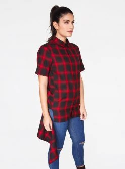 HeyYou Shirts Red Short Sleeve Button Up Flannel Top