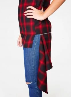 HeyYou Shirts Red Short Sleeve Button Up Flannel Top