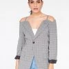 HeyYou Plaid Cold Shoulder Blazer Blazers