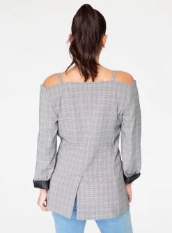 HeyYou Plaid Cold Shoulder Blazer Blazers