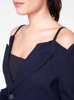 HeyYou Pinstriped Cold Shoulder Blazer Blazers