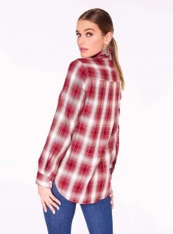 HeyYou Red Button Up Flannel Top Long Sleeve
