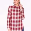 HeyYou Red Button Up Flannel Top Long Sleeve