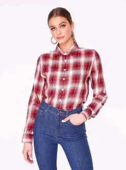 HeyYou Red Button Up Flannel Top Long Sleeve