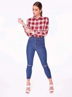 HeyYou Red Button Up Flannel Top Long Sleeve