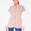 HeyYou Mauve Oversized Faux Fur Varsity Jacket