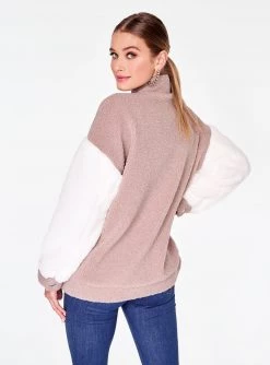 HeyYou Mauve Oversized Faux Fur Varsity Jacket