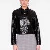HeyYou Black Faux Patent Leather Trucker Jacket