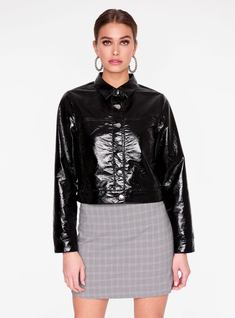 HeyYou Black Faux Patent Leather Trucker Jacket 3 HeyYou Black Faux Patent Leather Trucker Jacket