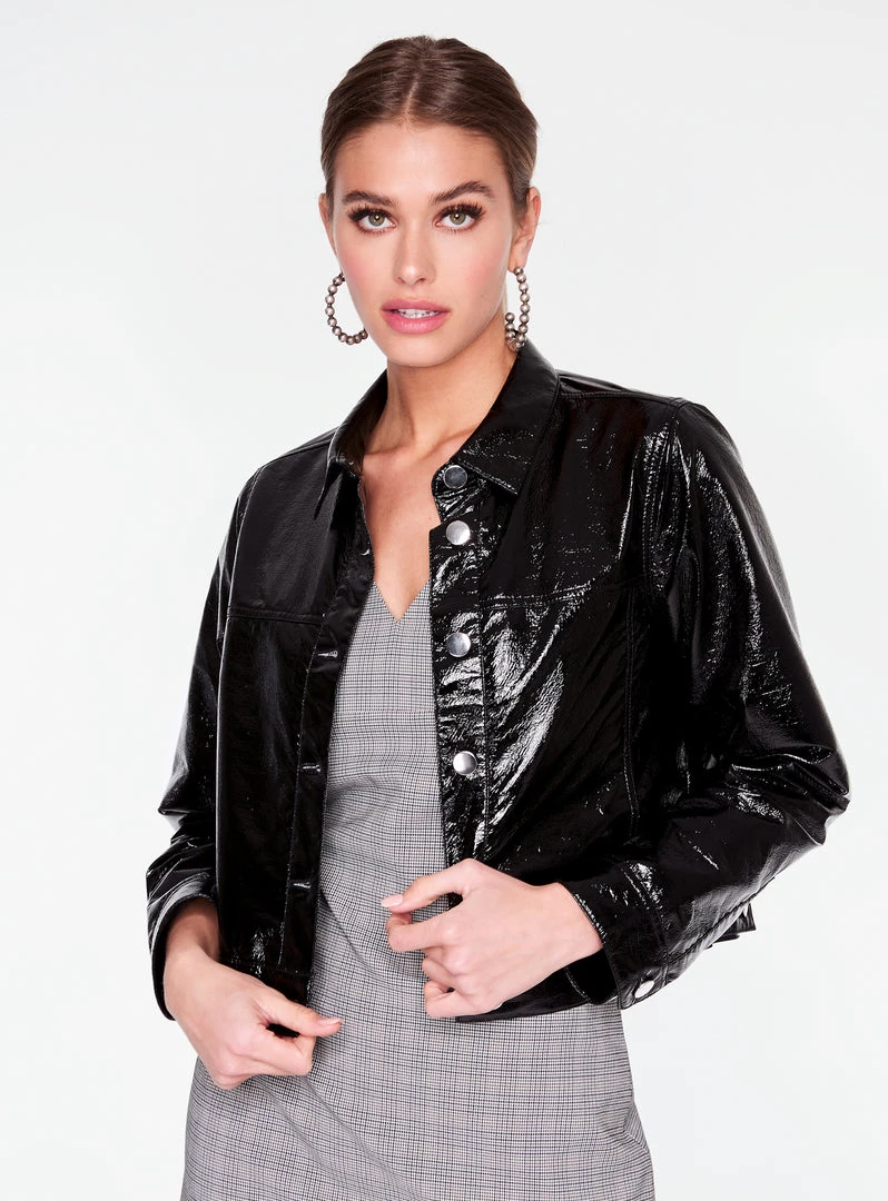 HeyYou Black Faux Patent Leather Trucker Jacket 4 HeyYou Black Faux Patent Leather Trucker Jacket