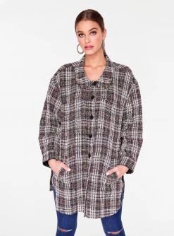 HeyYou Brown Oversized Button Up Tweed Shirt Jackets