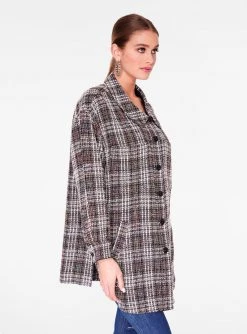 HeyYou Brown Oversized Button Up Tweed Shirt Jackets