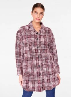 HeyYou Jackets Red Oversized Button Up Tweed Shirt