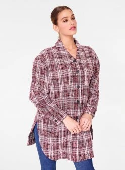 HeyYou Jackets Red Oversized Button Up Tweed Shirt