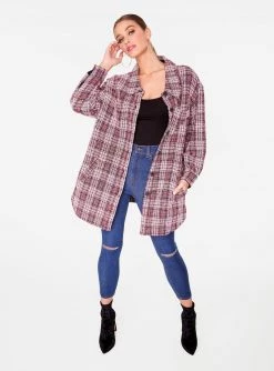 HeyYou Jackets Red Oversized Button Up Tweed Shirt