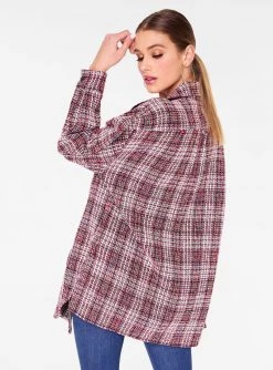 HeyYou Jackets Red Oversized Button Up Tweed Shirt
