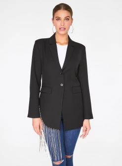 HeyYou Black Beaded Fringe Asymmetrical Blazer