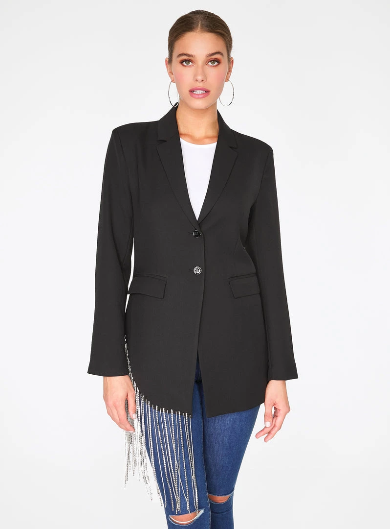 HeyYou Black Beaded Fringe Asymmetrical Blazer 3 HeyYou Black Beaded Fringe Asymmetrical Blazer