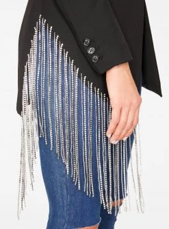 HeyYou Black Beaded Fringe Asymmetrical Blazer